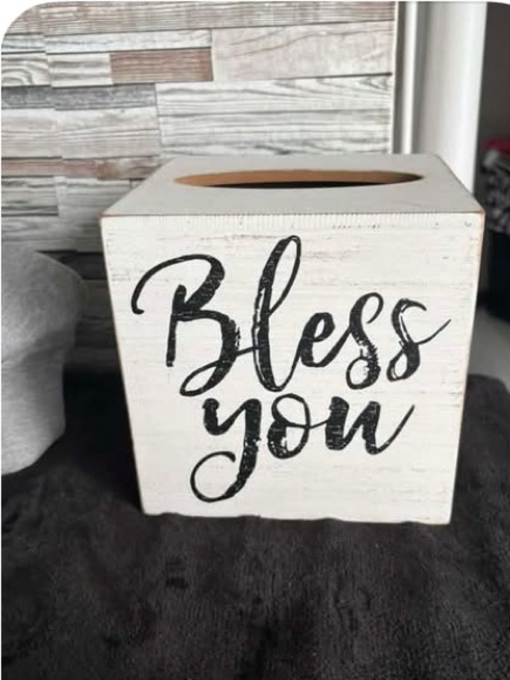 Thermos White and Black 'Bless You' Wooden Tissue Box Cover by Thermos